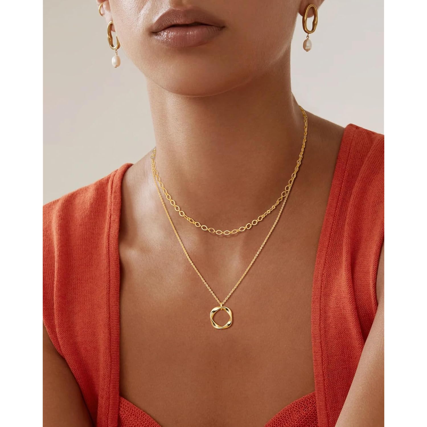 14K Gold Plated Layered Necklaces for Women Trendy, Stackable Dainty Gold Plated Chain Necklace Layering Beach Cute Fashion Pendant Choker Necklaces Jewelry Set Gifts for Women