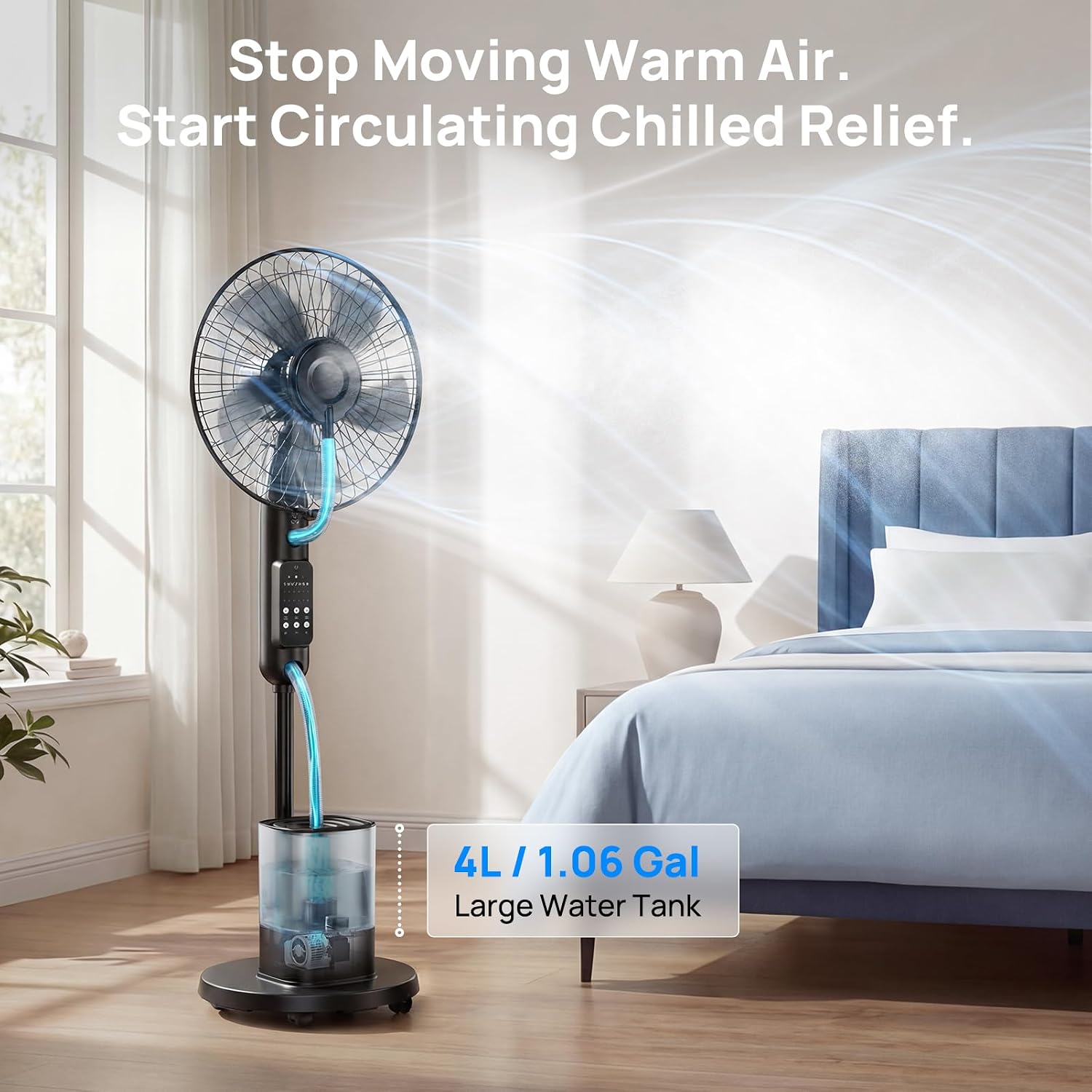 Misting Fan, 2026 Upgraded 4L Large Water Tank Mister Cooling Fan, 5 Speeds 3 Modes Misting Standing Fan, Floor Fan With Remote For Home, Bedroom, Patio, Outdoor Pcs