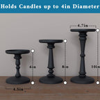 Matte Black Candle Holders Set of 3 - Metal Candle Holders for Pillar Candles & LED Flameless Candles - 6, 8 & 10 Inch Tall - Decorative for Table, Fireplace & More - Pillar Candles Holders Sets of 3