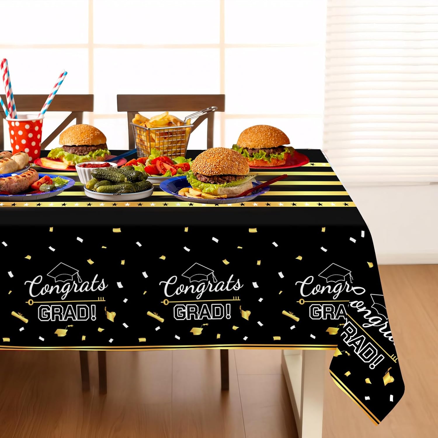 Childom 3 Pack Graduation Tablecloth,Graduation Decorations Class of 2026 Graduation Party Decorations,54"x108" Black and Gold Plastic Table Cloth Disposable Rectangle for Home,School,Party Supplies