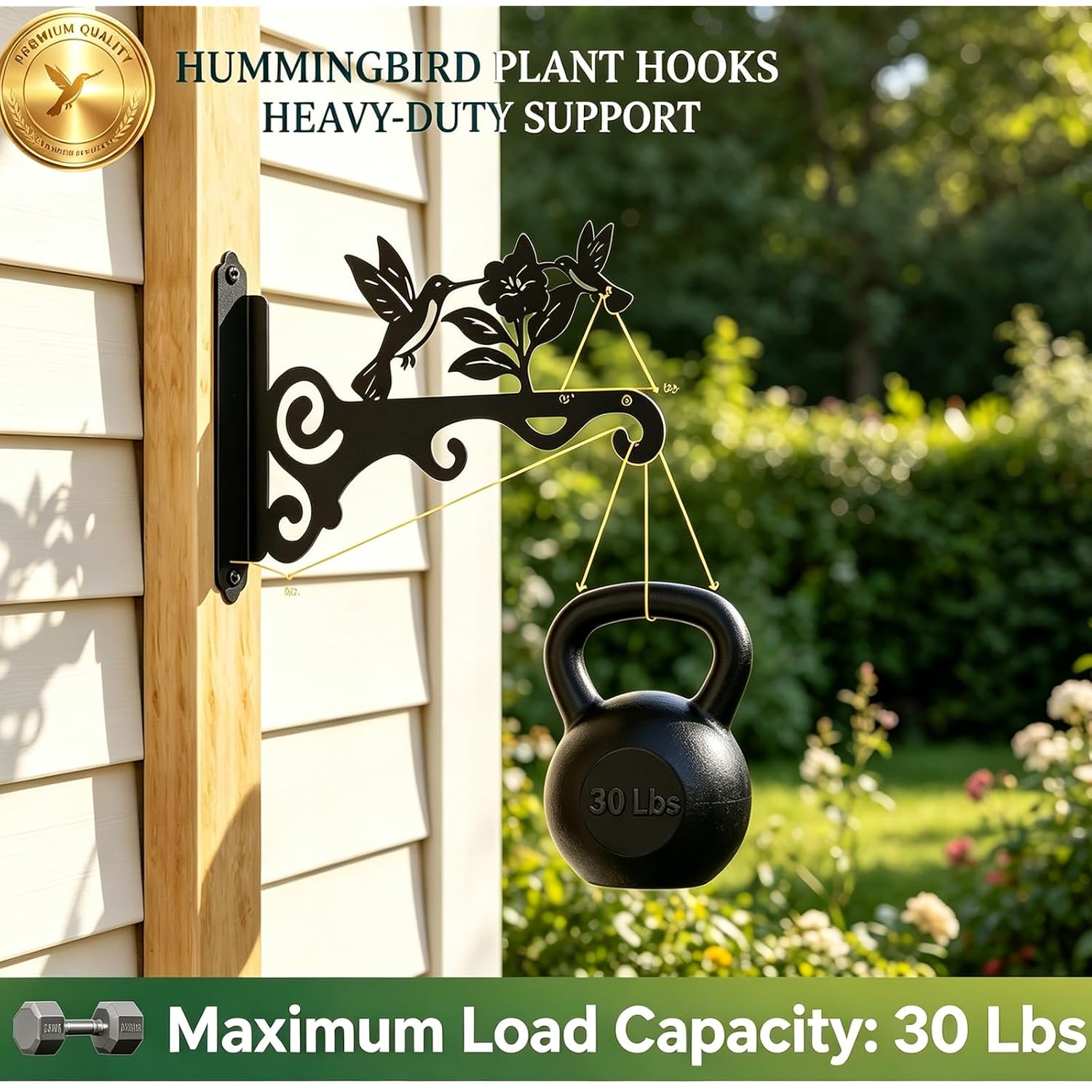 Elegant Bird Pattern Wall Hooks - 10/12/14 Inch Metal Plant Hangers For Indoor & Outdoor - Rust-Resistant Bracket For Plants, Feeders, Chimes, Lanterns (2, Black, 10 Inch)