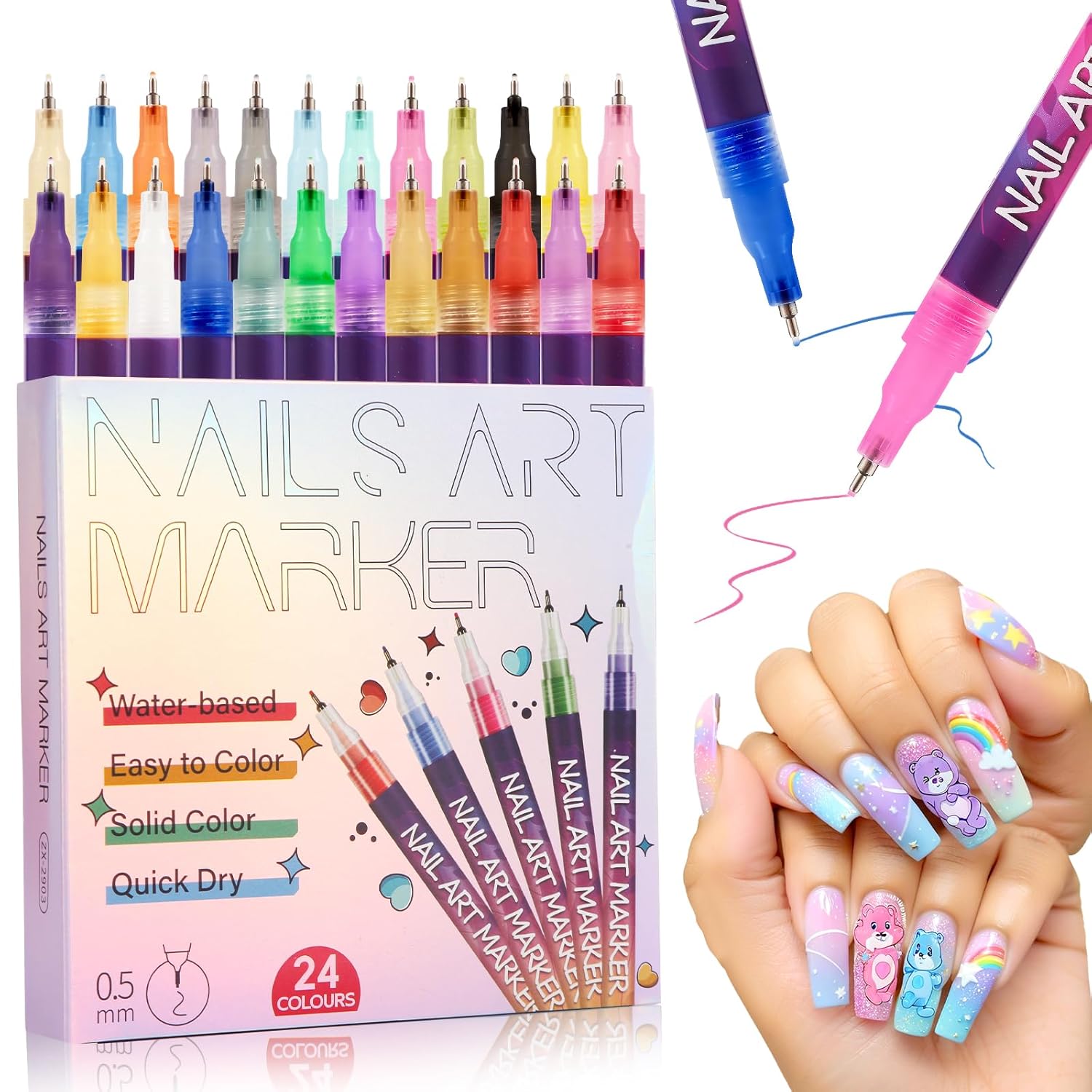 Nail Art Pens,DIY Nail Art Markers 24 Color Drawing Painting Pen,Waterproof and Quick-drying Nail Art Tools for Graffiti Dotting Drawing Painting Point Liner