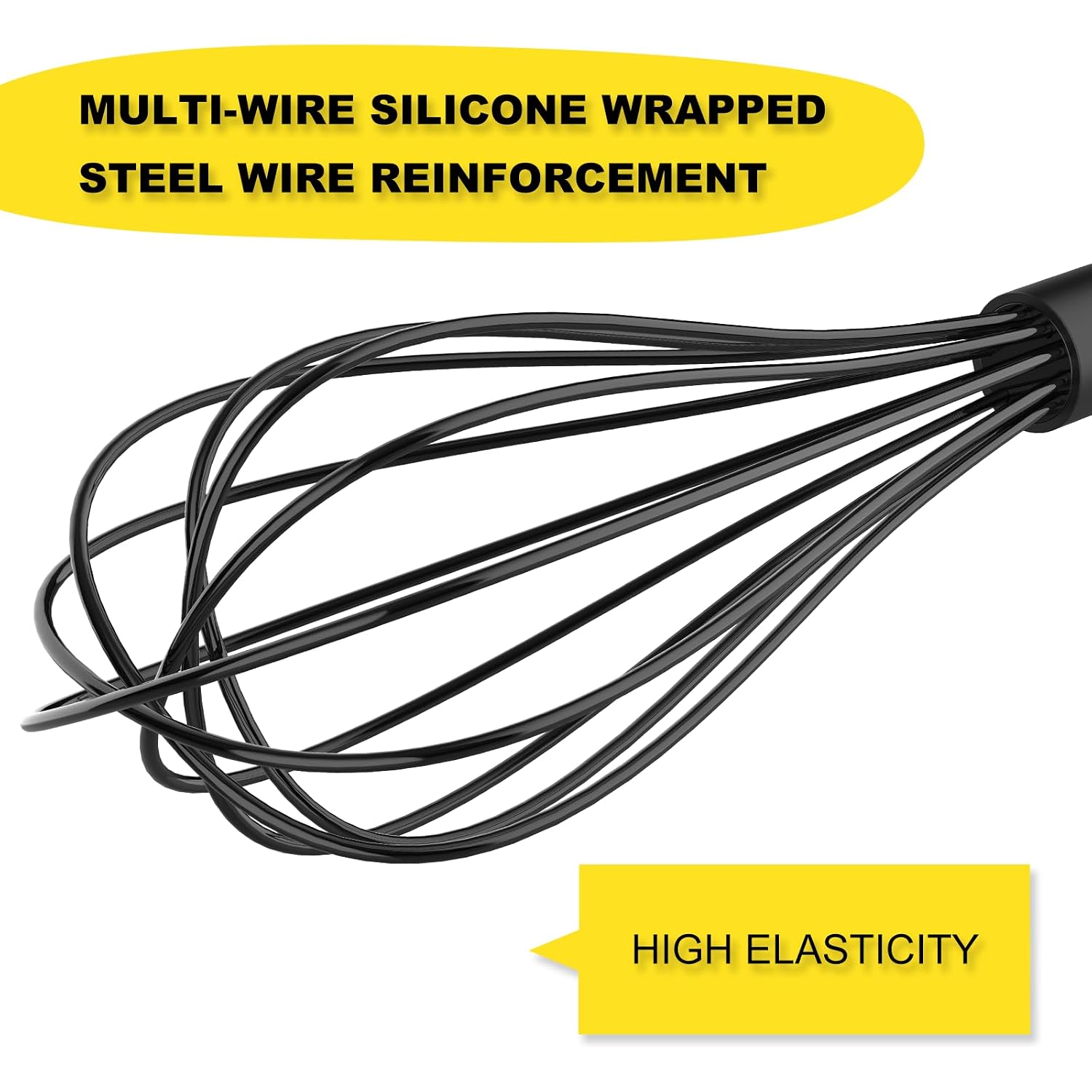 Silicone Whisk Set 8" 10" Kitchen Whisk Kitchen Wisk Wire Whisks For Cooking, Whisking, Blending, Beating, Stirring-Black