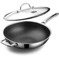 DOTCLAD Wok pan,Hybrid 12 inch Wok with Lid, PFOA Free Cookware,non stick Stainless Steel Woks & Stir-fry pans Nonstick, Dishwasher and Oven Safe, Works on Induction