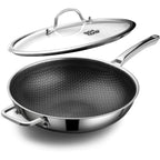 DOTCLAD Wok pan,Hybrid 12 inch Wok with Lid, PFOA Free Cookware,non stick Stainless Steel Woks & Stir-fry pans Nonstick, Dishwasher and Oven Safe, Works on Induction