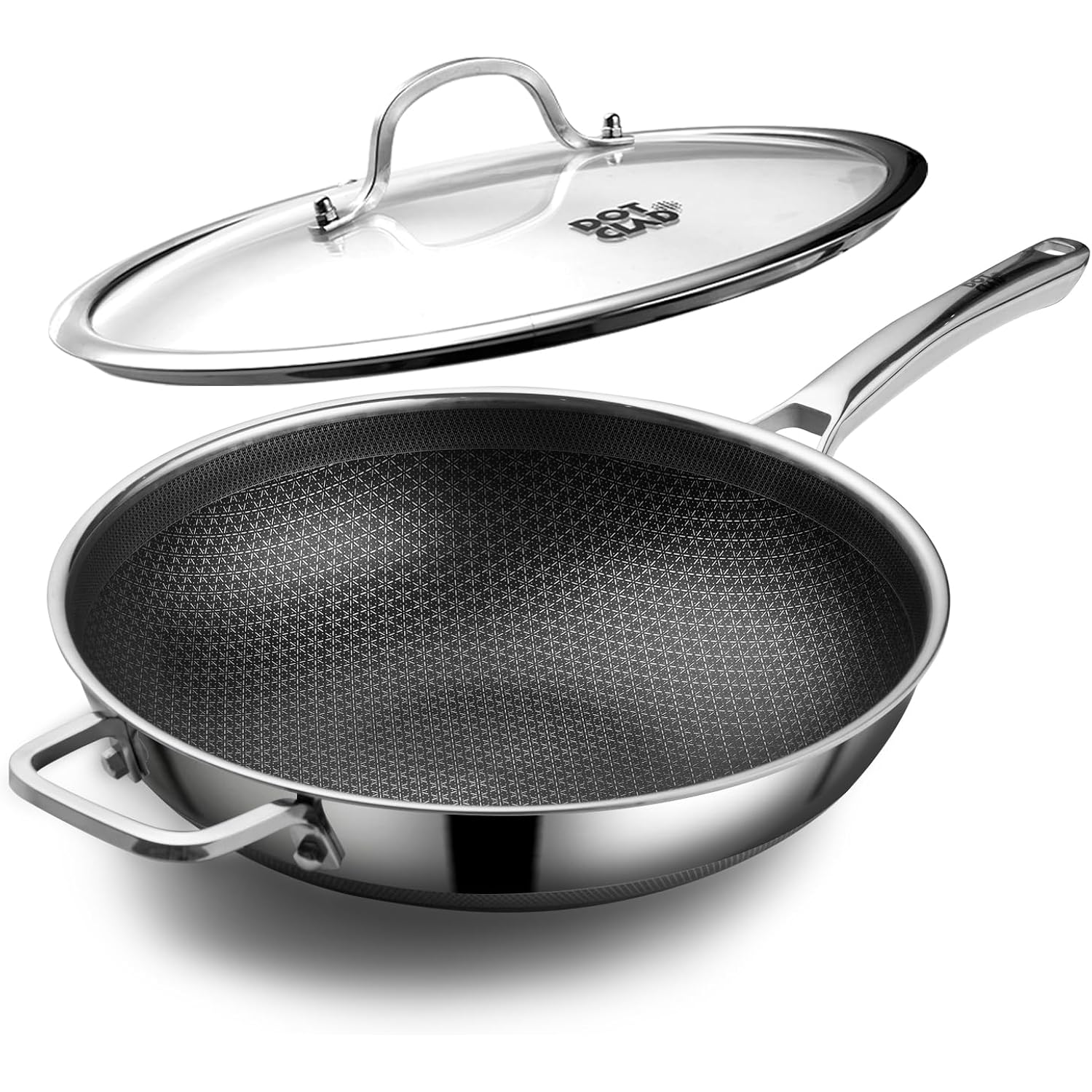 DOTCLAD Wok pan,Hybrid 12 inch Wok with Lid, PFOA Free Cookware,non stick Stainless Steel Woks & Stir-fry pans Nonstick, Dishwasher and Oven Safe, Works on Induction