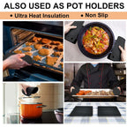 Walfos Silicone Trivet Mats - 4 Heat Resistant Pot Holders, Multipurpose Non-Slip Hot Pads for Kitchen Potholders, Hot Dishers, Jar Opener, Spoon Holder, Food Grade Silicone & BPA Free (Black)