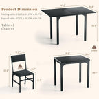 Dining Table Set For 4, Extendable Kitchen Table Cushion Chairs Set Of 4, Rectangle Dining Table With Metal Frame & Mdf Board, Folding For Small Apartment Saving Space, Black