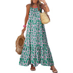 Dokotoo Women Summer Dresses 2026 Spaghetti Strap Scoop Neck Smocked Ruffle Flowy Boho Maxi Dress