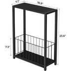 Narrow Side Table With Magazine Holder, Skinny End Table Perfect For Small Spaces, Space-Saving Design For Living Room, Bedroom, Or Office, 7.1" D X 16.9" W X 23.6" H, Black