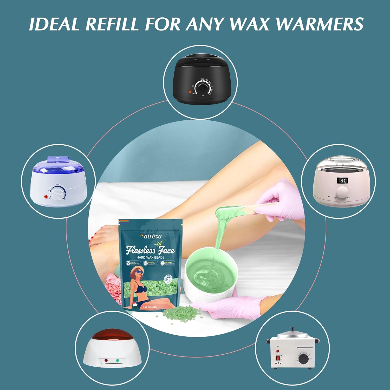 Hard Wax Beads for Hair Removal, 1lb Hard Wax for Sensitive Skin With Aloe Vera Extract, Formulated for Fine Hairs, Perfect Body Wax for Face Eyebrow Chin Upper Lip Leg Arm Bikini Waxing