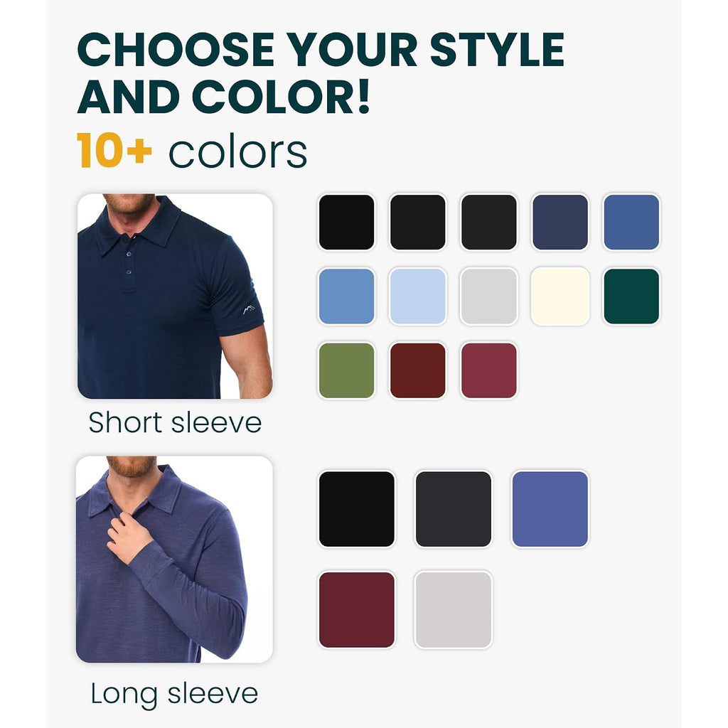 Merino Wool Polo Shirt Men - Anti-Odor 100% Merino Wool Shirts For Men Short Sleeve And Long Sleeve Breathable Polo