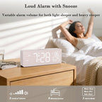 Dreamsky Wooden Digital Alarm Clock With Date & Day Of Week For Bedroom | Large Display Desk Clock For Living Room, Temperature, Dimmer, Adjustable Volume, Auto Dst, Office Wood Décor (Plug-In)