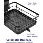 Kitsure Dish Drying Rack for Kitchen Counter, Stainless Steel Sink Organization and Storage Essentials with Cutlery Holder, Home and Appartment Decor, 12''W x 15.5''L, Black