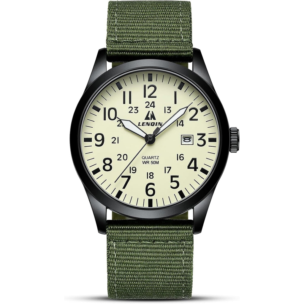 Ln Lenqin Mens Watches Unisex Military Sport Nylon Strap Stylish Luminous Fashion Analog Quartz Watch For Men Waterproof Army Tactical Casual Wristwatch