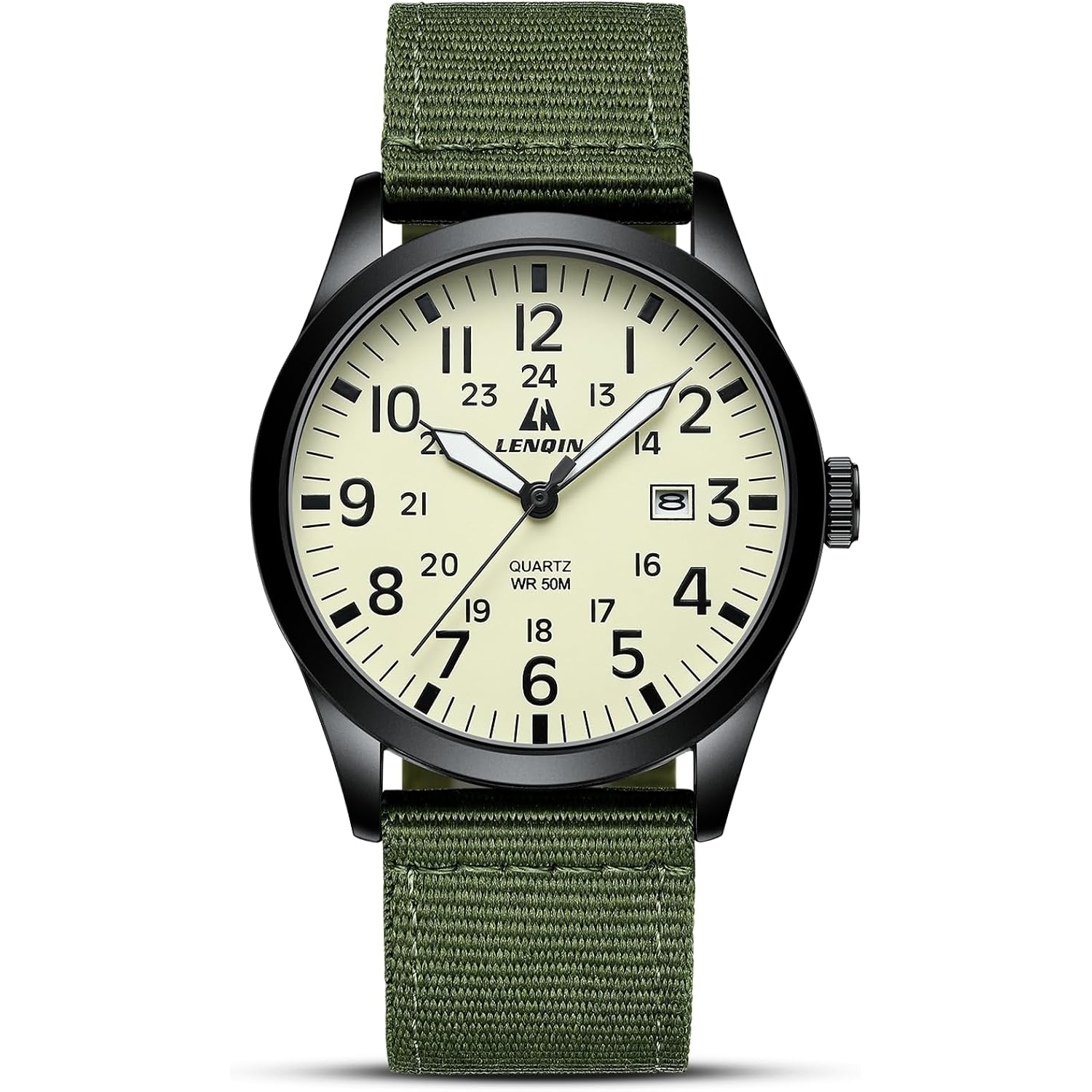 Ln Lenqin Mens Watches Unisex Military Sport Nylon Strap Stylish Luminous Fashion Analog Quartz Watch For Men Waterproof Army Tactical Casual Wristwatch