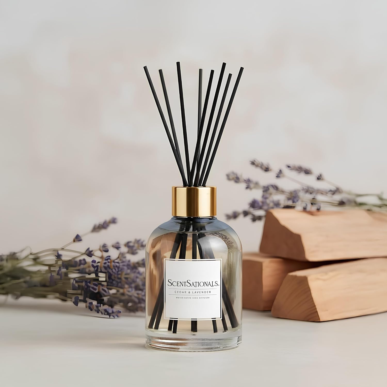 Scentsationals Water-Based Reed Diffuser - Cedar & Lavender - 5 Fl Oz Aromatherapy Reed Diffuser