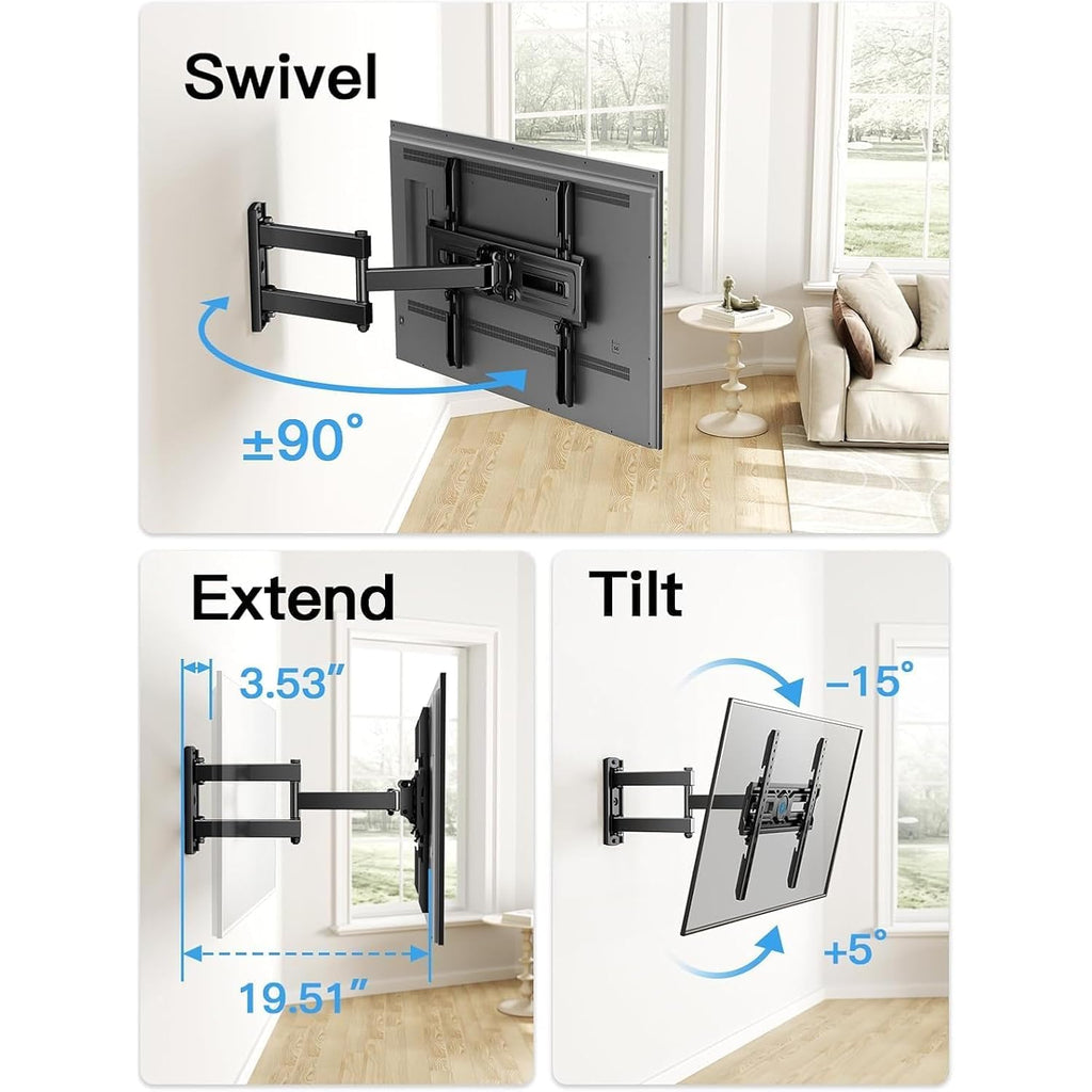 Pipishell Full Motion TV Wall Mount for Most 26-65 inch Flat & Curved TVs up to 77 lbs, Adjustable Bracket Height, Corner TV Mount with Single Articulating Arm, Max VESA 400x400mm, PIMF9