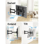 Pipishell Full Motion TV Wall Mount for Most 26-65 inch Flat & Curved TVs up to 77 lbs, Adjustable Bracket Height, Corner TV Mount with Single Articulating Arm, Max VESA 400x400mm, PIMF9