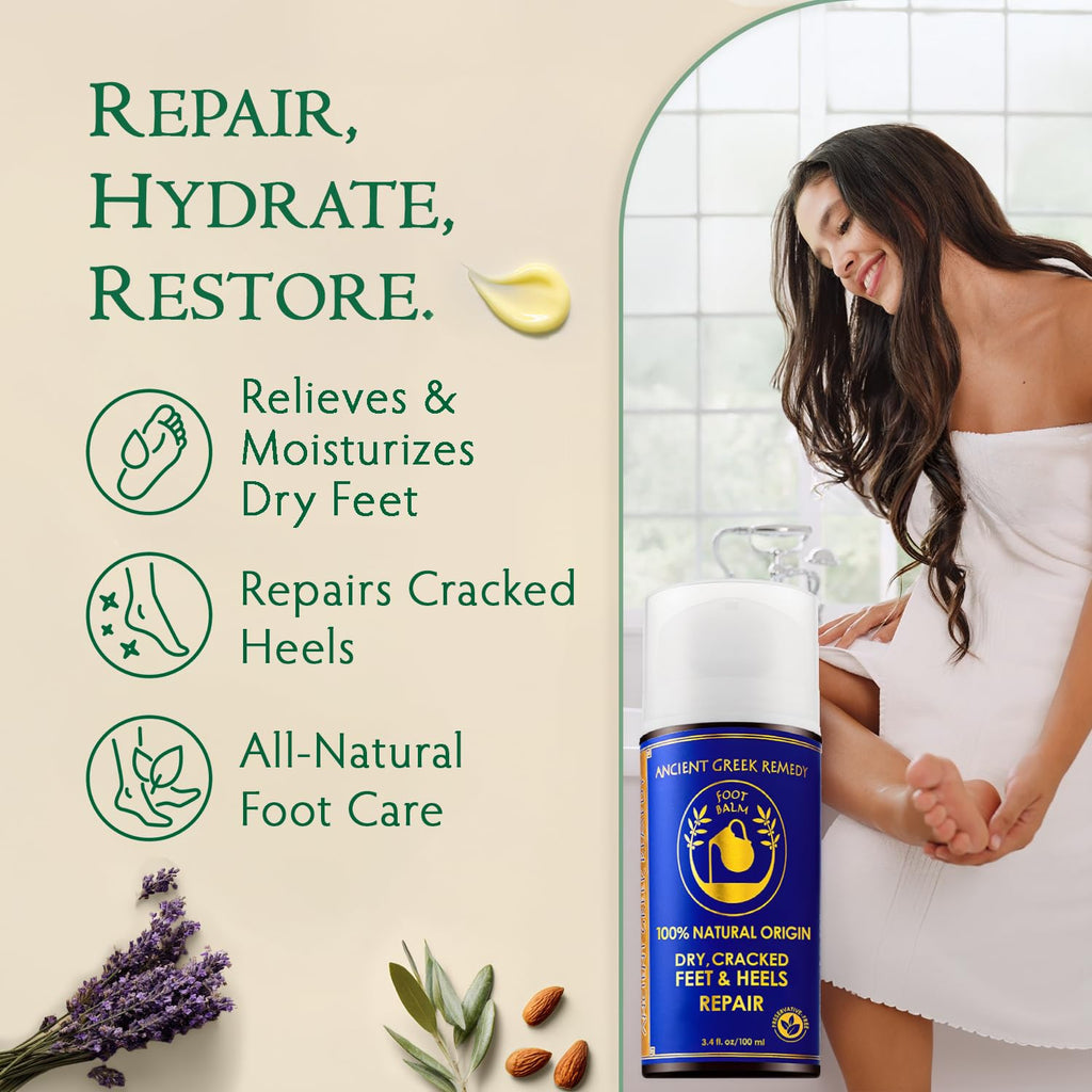 Dry Cracked Heels Repair | Organic Foot Cream for Dry Feet & Callus with Jojoba, Lavender, Almond, Olive & Vitamin E Oil | Natural Foot Balm & Moisturizer for Skin | Hydrating Foot Treatment | 3.4 oz