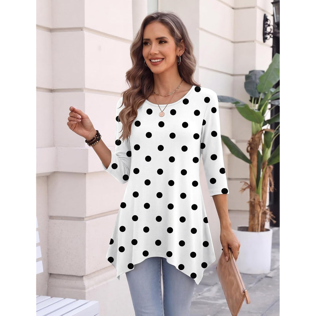 Zeagoo 3/4 Sleeve Womens Tops Dressy Casual Tunics To Wear With Leggings Loose Fit Cute Blouses 2026 Trendy