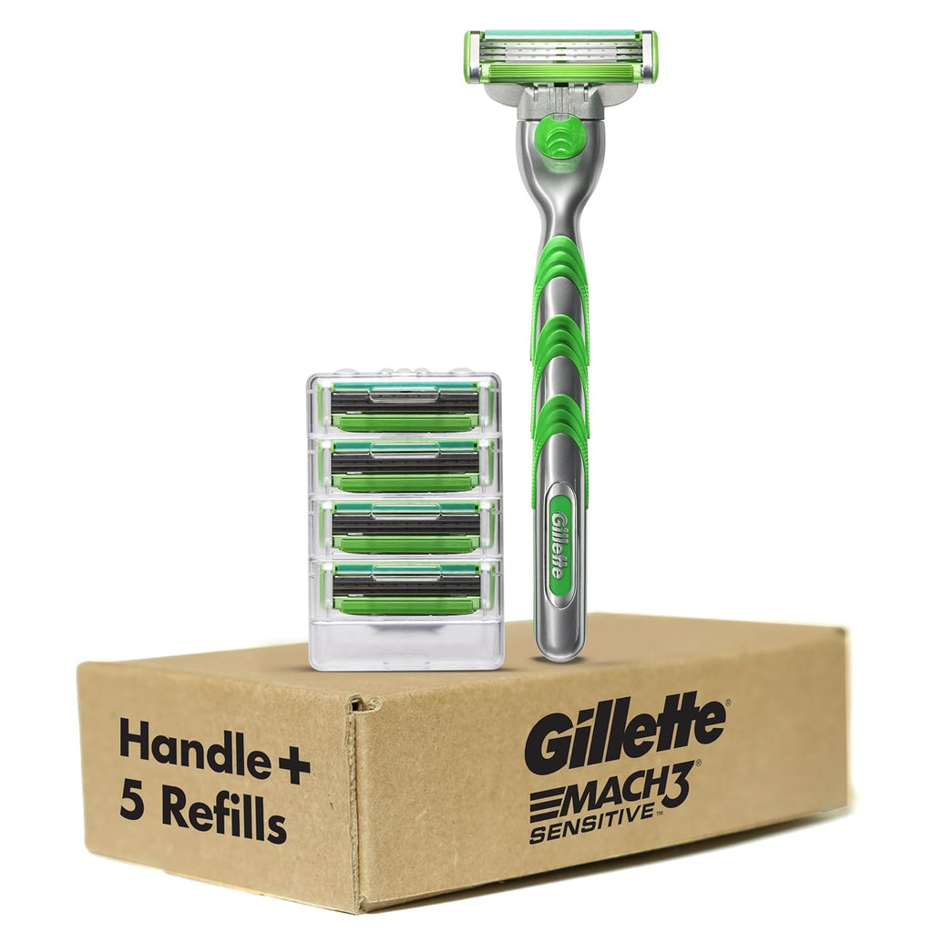 Gillette Mach3 Sensitive Shaving Razor for Men, 1 Handle and 5 Blade Refills, for Sensitive Skin