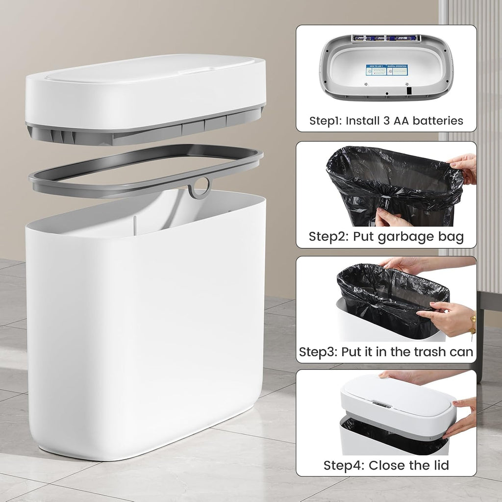 Small Trash Can For Bathroom, 3.5 Gallon Automatic Touchless Trash Can With Lid,Motion Sensor Slim Garbage Can Waterproof Trash Bin Waste Basket For Bedroom, Kitchen