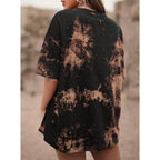 CSDAJIO Women's Casual Short Sleeve Loose Shirt Oversized T-Shirt Trendy Going Out Crew Neck Summer Graphic Tees Tie-dye Brown-sun and Moon-n