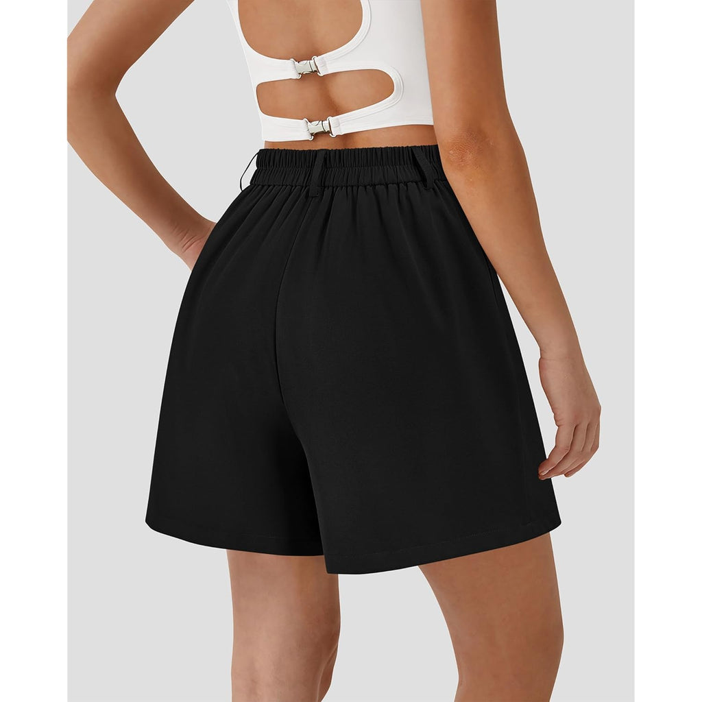 Shorts for Women Dressy 2026 Summer Elastic High Waisted Wide Leg Business Casual Work Shorts with Pockets
