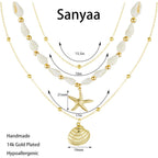Seashell Starfish Necklace for Women Conch Shell Summer Pearl Beach 14k Gold Layered Dainty Choker