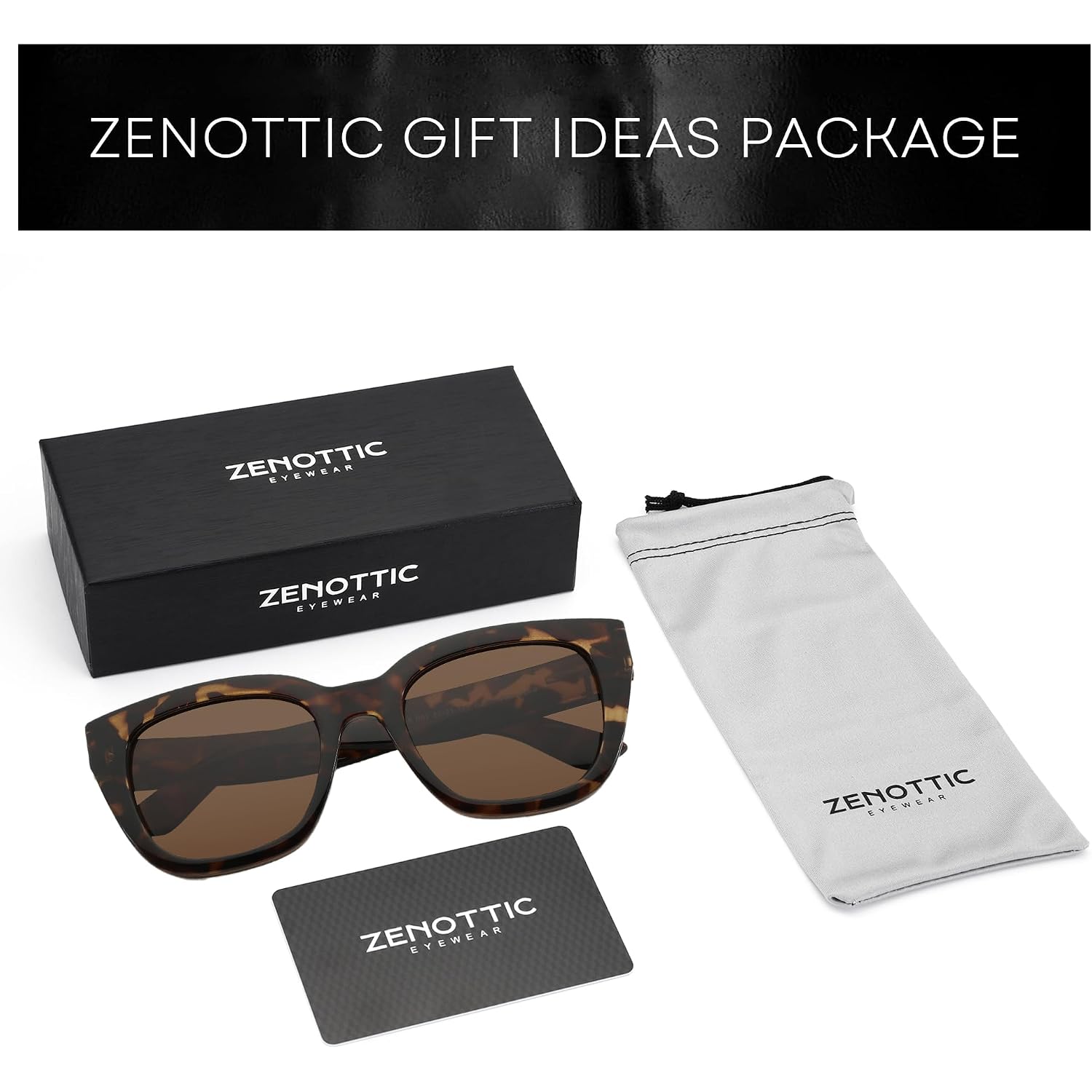 ZENOTTIC Retro Square Polarized Sunglasses for Women Vintage Sun Glasses UV400 Protection Trendy Shades Fashion Style C02 Tortoise Frame Brown Lens