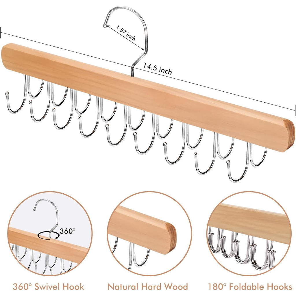 Necamocu 2 Pack Bra Hanger For Closet Organizer, Premium Tank Top Hangers | Wooden Bra Holder With 36 Foldable Hooks, 360° Rotating Design, Space Saving Storage For Tank Tops, Bras, Belts, And More