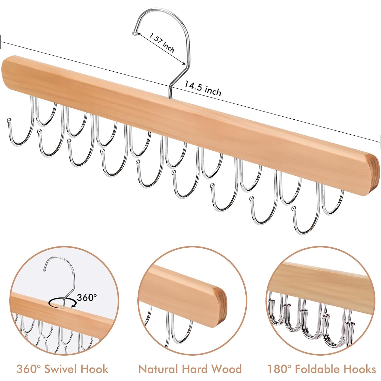 Necamocu 2 Pack Bra Hanger For Closet Organizer, Premium Tank Top Hangers | Wooden Bra Holder With 36 Foldable Hooks, 360° Rotating Design, Space Saving Storage For Tank Tops, Bras, Belts, And More