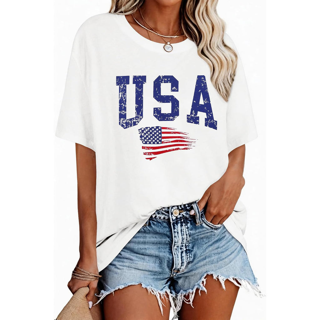 4th of July Outfits for Women USA Patriotic Shirts for Women Short Sleeve Red White and Blue Shirts American Flag Summer Tops