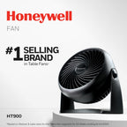 Honeywell Turboforce Air Circulator, Small Tabletop Fan, Quiet Personal Fan For Home Or Office, 3 Speeds, 90 Degree Pivoting Head, Black, Ht900
