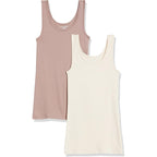 Amazon Essentials Women's Slim-Fit Scoop Neck Tank Top, Pack of 2, Beige/Dusted Pearl, Large