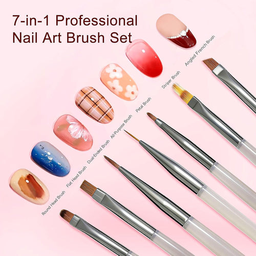 65Pcs Nail Art Tools Set, Professional 7Pcs Nail Art Brushes and 2Pcs Striping Liner Brush, 3Pcs Dual Tipped Dotting Pens, 4-Types Cat Eye Magnet, 50Pc Nails Sponges for Ombre & Grabbing Pen