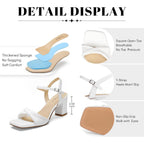 Block Heels For Women, Square Open Toe Heeled Sandals, Chunky Strappy Ankle Strap Shoes For Dress, Party, Low Heel 2.68 Inch