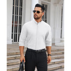 Mens Dress Shirts Wrinkle Free Dress Shirts For Men Long Sleeve Button Down Shirts Banded Collar Shirts