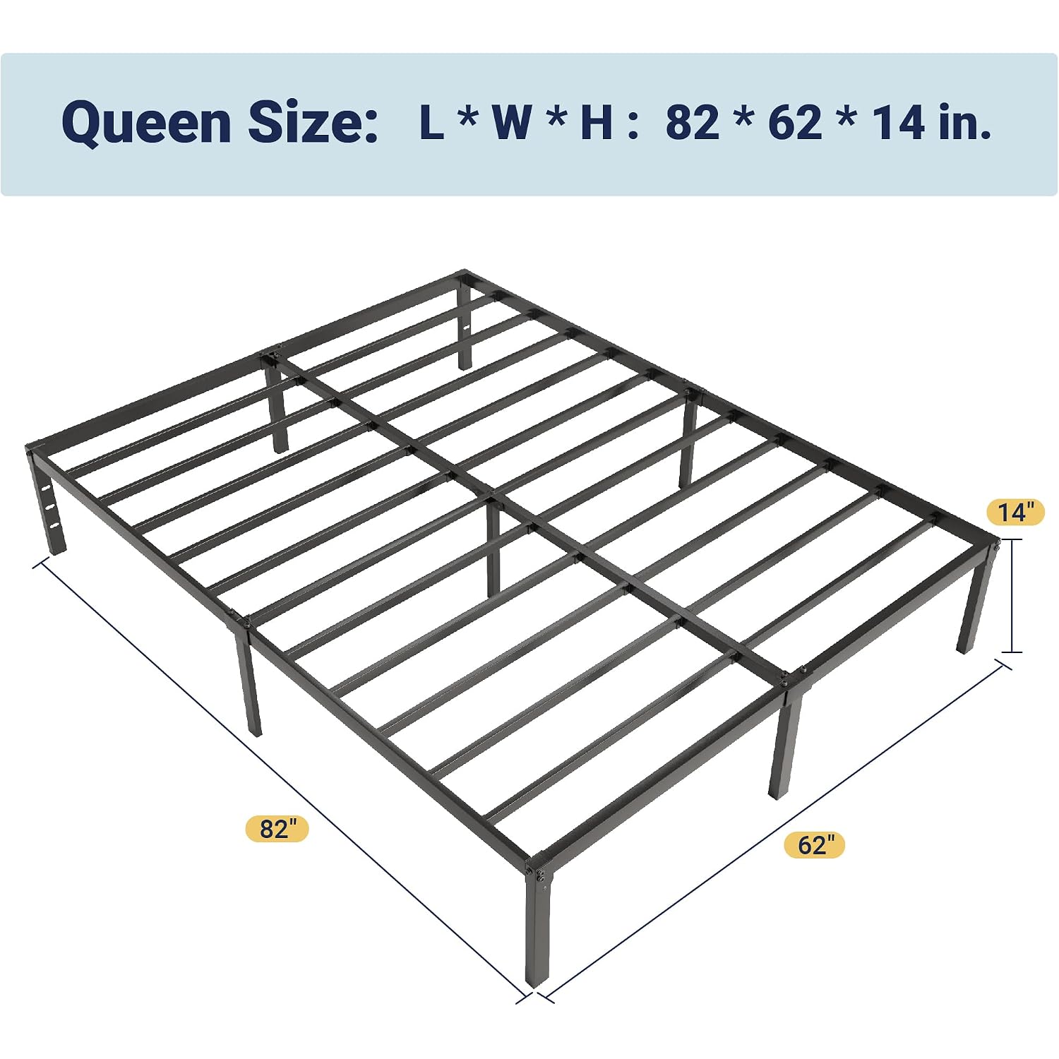 Allewie Queen Bed Frame, 14 Inch Metal Platform Beds With Storage Space, No Box Spring Needed And Easy Assembly, Black