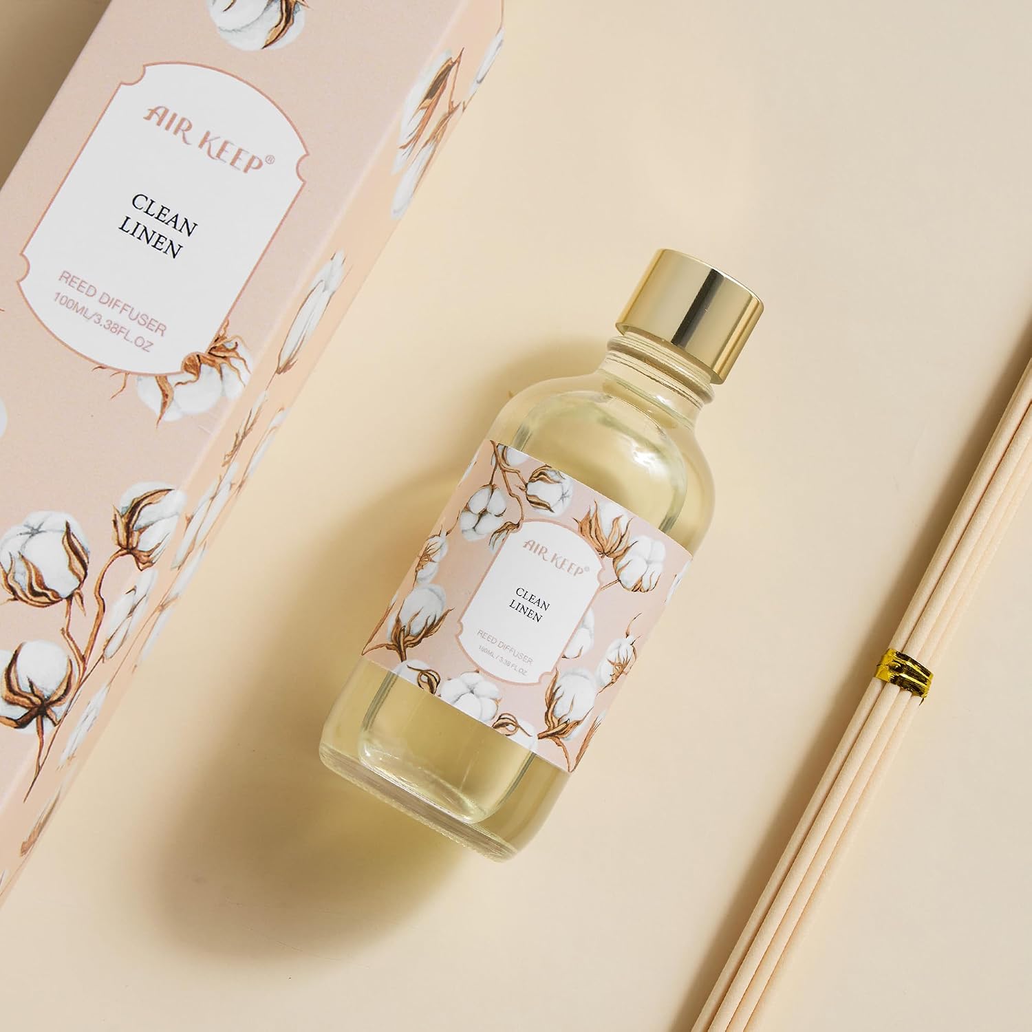 Reed Diffuser Oil Set With Reed Sticks, Clean Linen Aromatherapy Oil Scent Diffuser For Home Office Bathroom Decoration Perfume And Gifts 3.38 Oz/100Ml