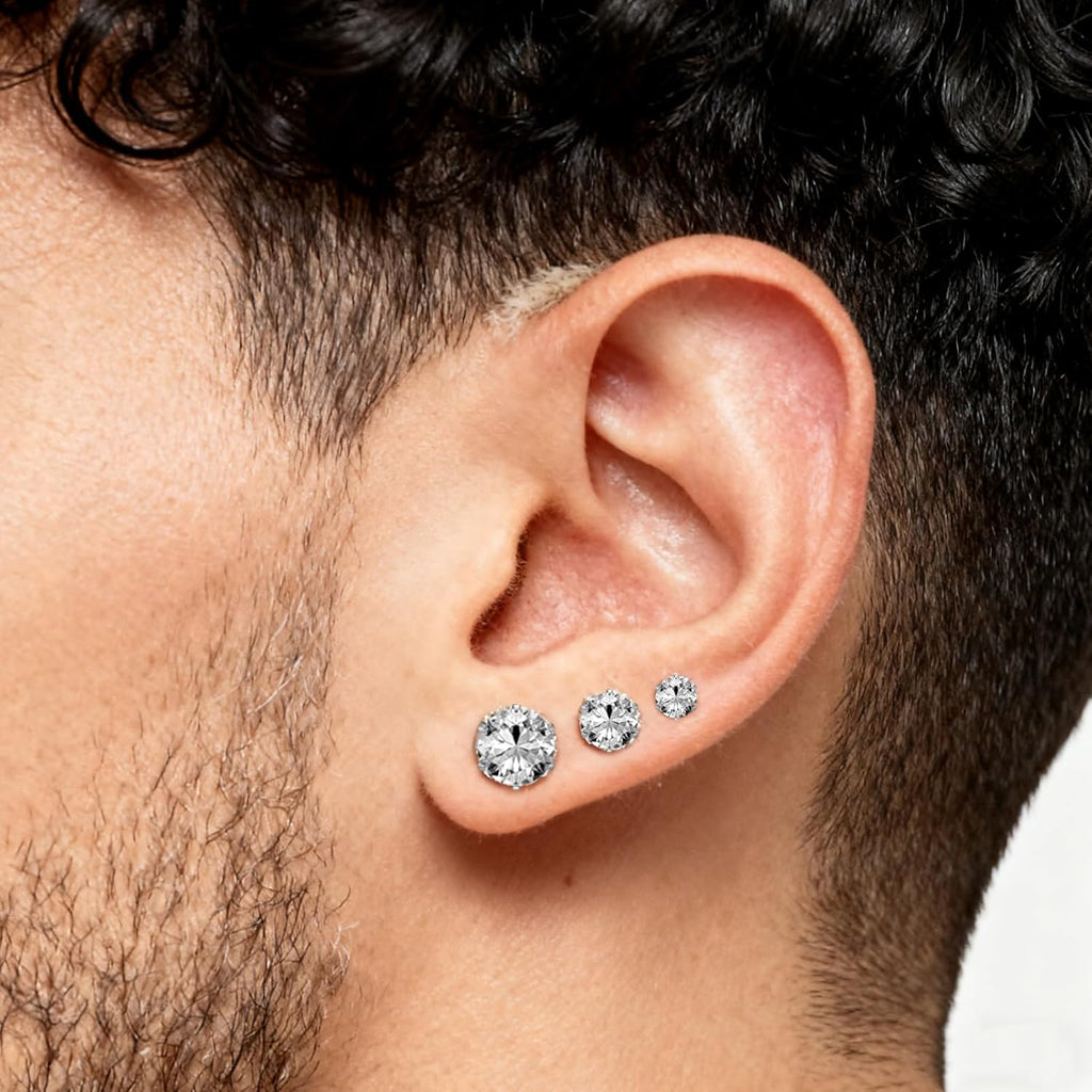 6 Pairs Stainless Steel Stud Earrings Set, Silver 14K Gold Plated 316L Stainless Steel Hypoallergenic Cubic Zirconia CZ Earring for Women Men 3-8mm