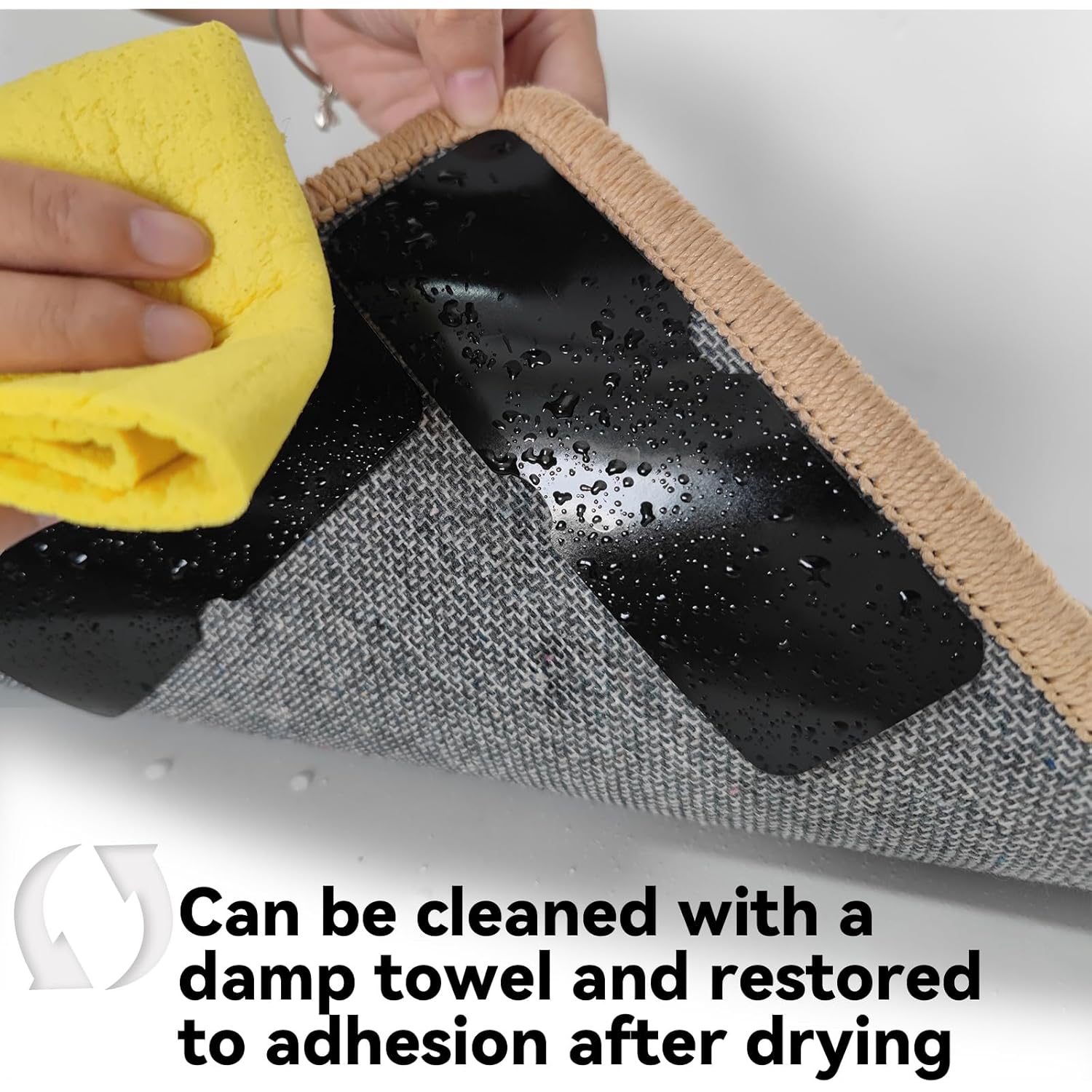Rug Carpet Non Slip Grippers, Reusable Rug Tape Pads, No Damaging for Hardwood Floors, Strong Hold Carpet Corner Stickers for Area Rugs Flat, Removable, 8Pcs
