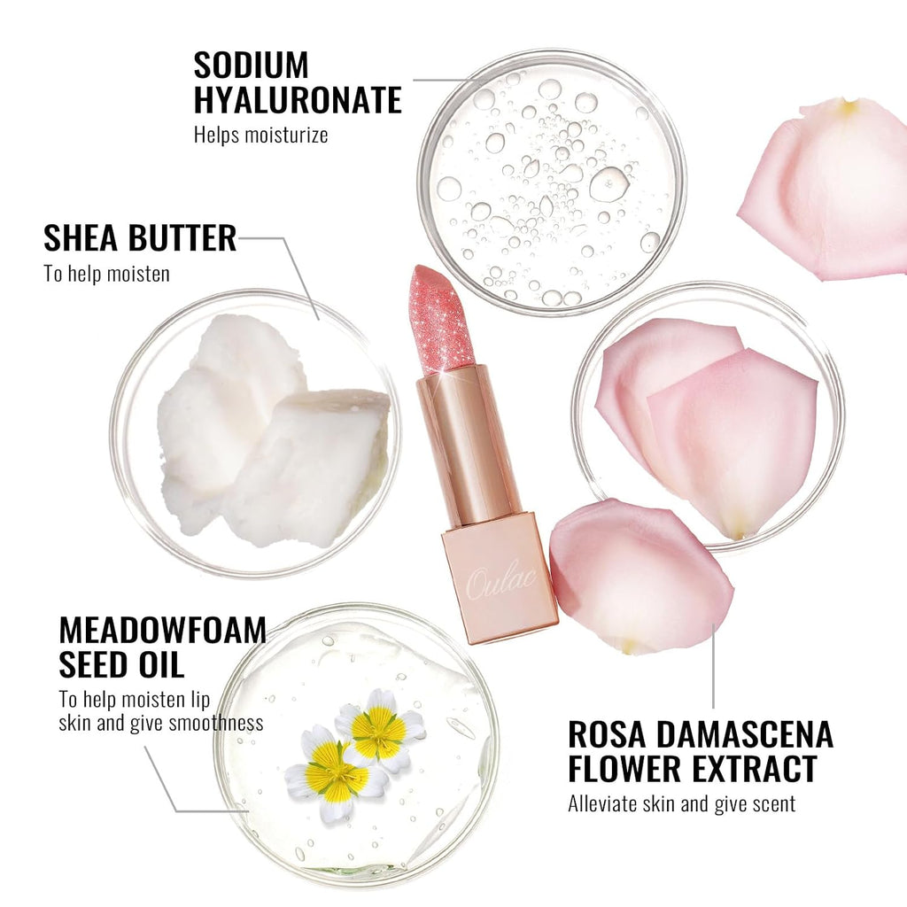 Oulac Moisturizing Pink Lipstick For Women - Tinted Lip Balm With Shimmmer, Lightweight Lip Makeup, Nourishing & Hydrating Formula, Vegan & Gluten Free, Pg03 Pink Jewel