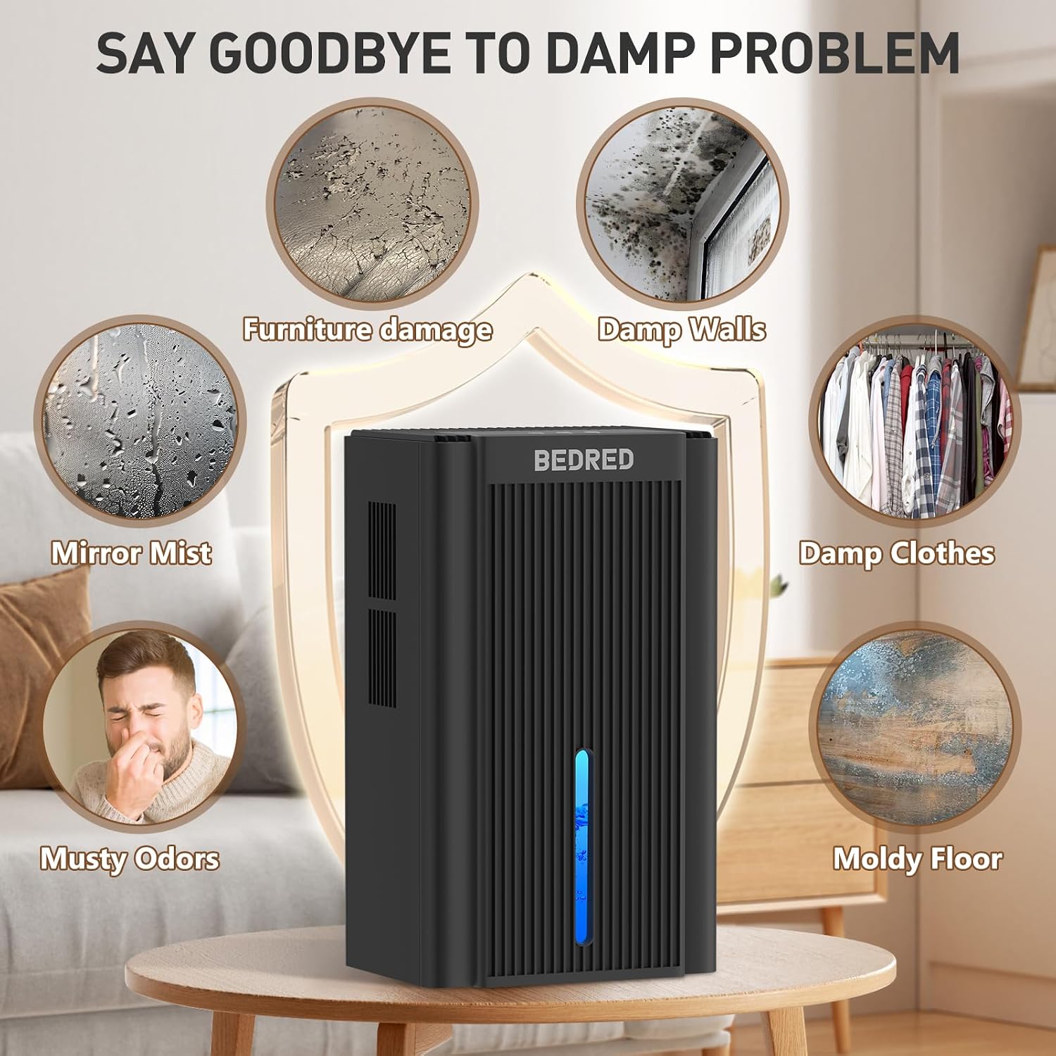 Dehumidifier, 95Oz Dehumidifier For Home 1000 Sq Ft - Quiet With Auto Shut Off & Relaxing 7 Color Ambient Light, Ideal For Livingroom, Bedroom, Basement (Black)