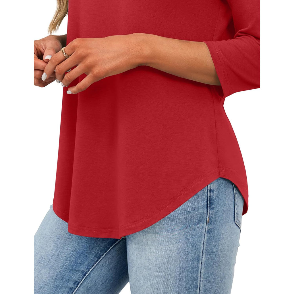 JUSTFASHIONNOW Womens 3/4 Length Sleeve Tops V Neck Split Tunic Tops Flowy T Shirts Summer 2026 Dressy Casual Blouses