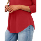 JUSTFASHIONNOW Womens 3/4 Length Sleeve Tops V Neck Split Tunic Tops Flowy T Shirts Summer 2026 Dressy Casual Blouses