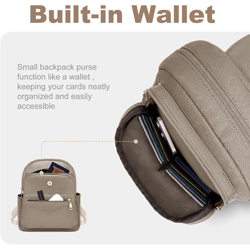 Backpack Purse For Women, Causal Backpack With Built-In Rfid Wallet & 11" Tablet Sleeve, Stylish Travel Daypack For Daily Khaki