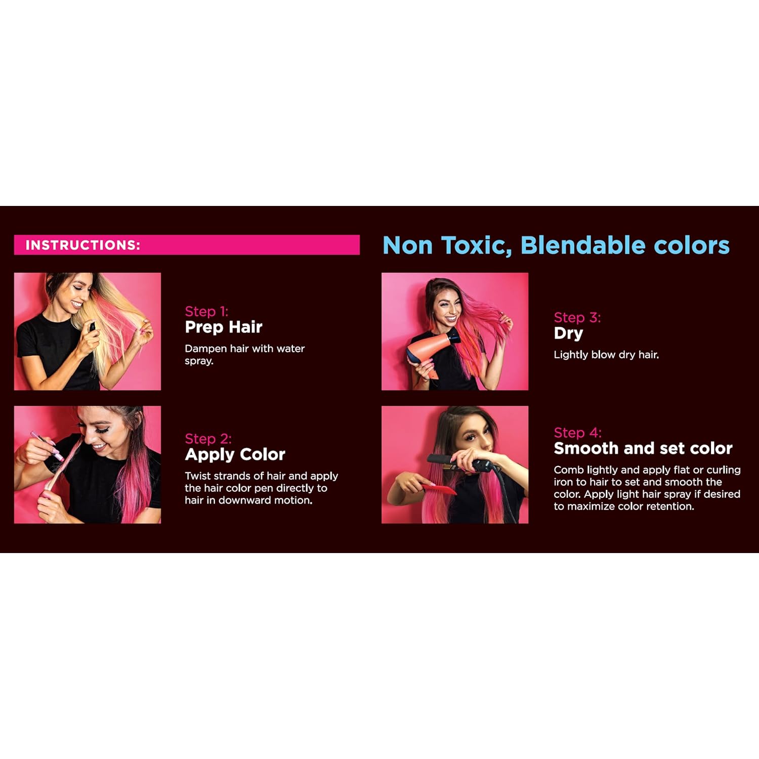 Glow Party Hair Chalk Fluorescent Neon Temporary Hair Color Glows in UV or Black Light