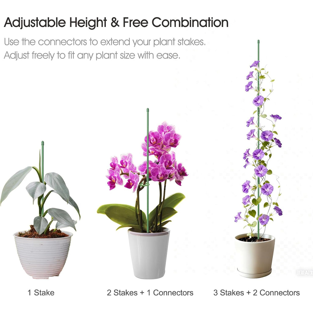 Rifny Plant Stakes For Indoor Plants, 14 Inch Plant Support Stakes With Clips, Tall Adjustable Plant Sticks For Indoor Monstera Tomato Orchid Potted Plants Flower (6 Pcs, Green)